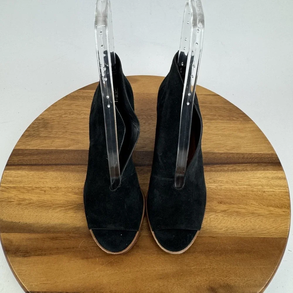 New Womens 1. State Eren Black Leather Peep Toe Slip On‎ Wedges Size 8 M NWOB